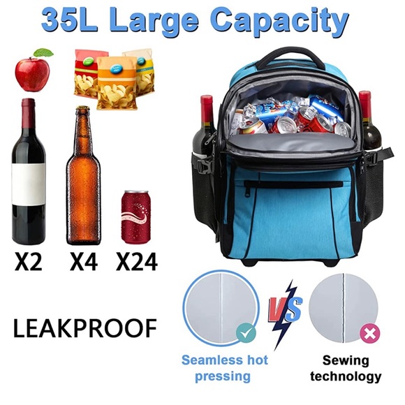 Cooler Backpack with Wheels, 30 Cans Insulated Rolling Cooler Bag, Large - Picture 3 of 7